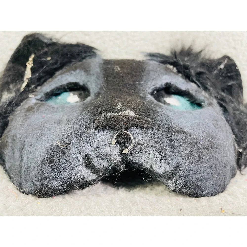 Black Cat Mask Furry Costume Accessory Fishbone Earring Cosplay Therian Animal